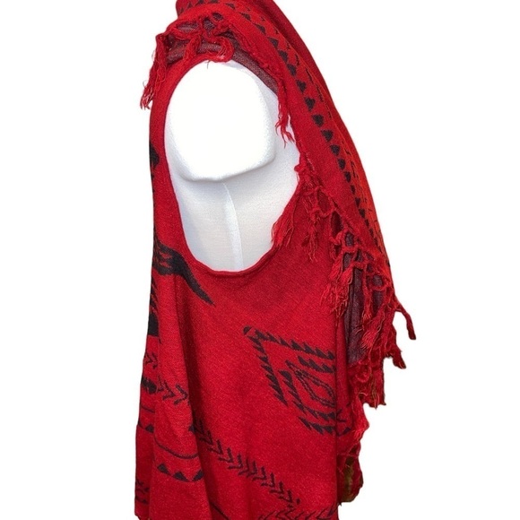 Unbranded Women's Sweater M/L Red w/Black Southwest Pattern Sleeveless Oversized - Picture 7 of 7